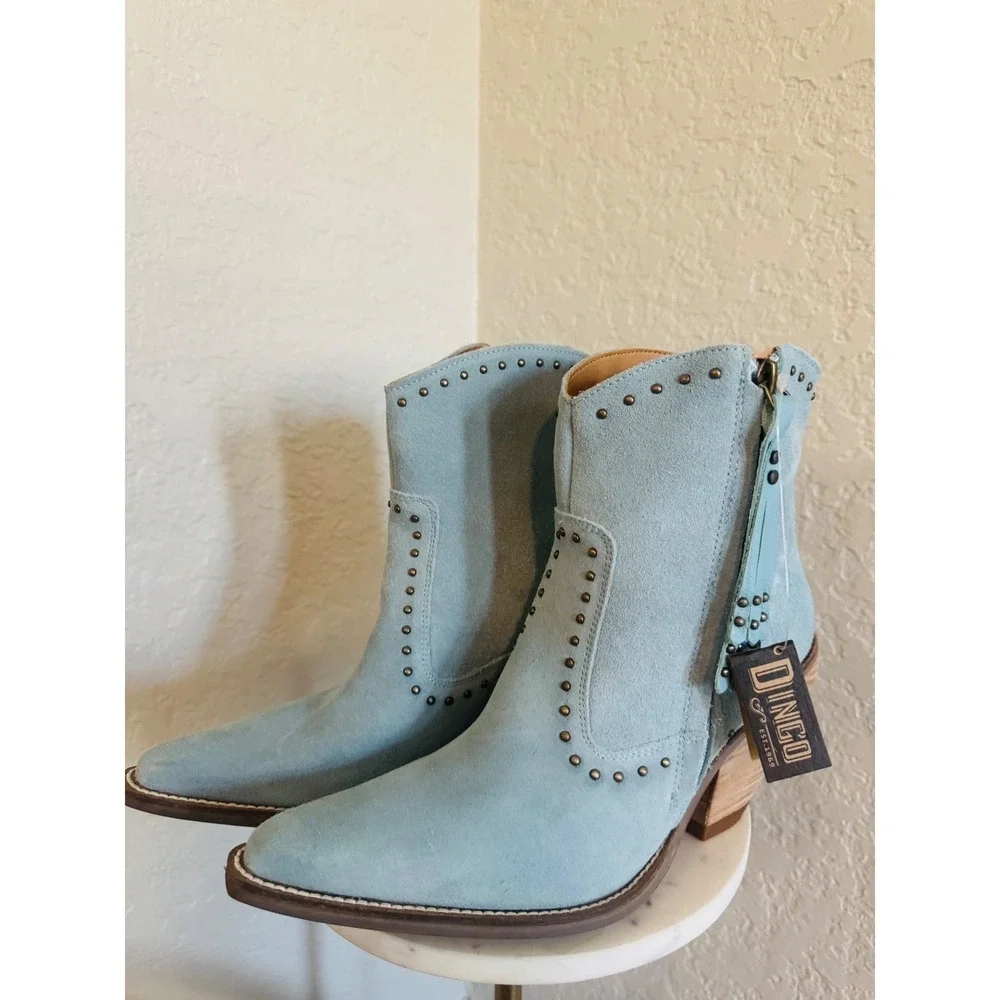 Dingo Womens Classy N' Sassy Snip Toe Leather Ankle Boots, Size 9 Denim Blue NWT - Picture 3 of 15